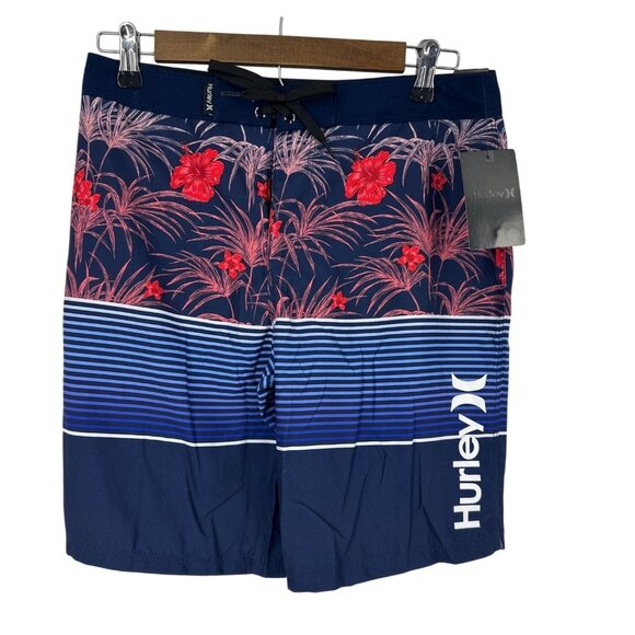 Hurley Boys Board Shorts Tropical Print With Drawstring Waist & Back Pocket Size - Picture 1 of 12